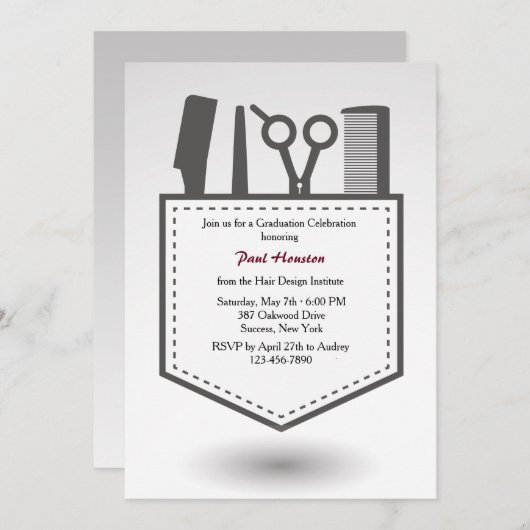 Invitation de diplôme de coiffeur (Devant / Derrière)