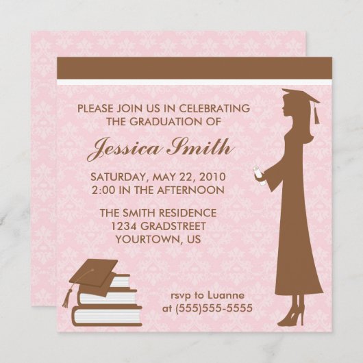 Invitation de diplôme de Damask (Devant / Derrière)