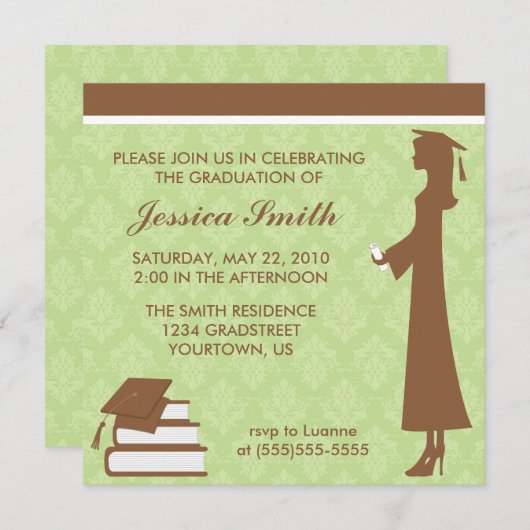 Invitation de diplôme de Damask (Devant / Derrière)