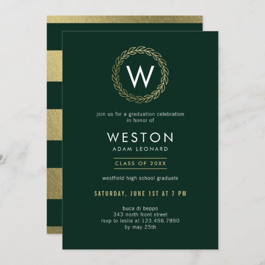 Invitation de diplôme de grade de couronnes classi (Devant / Derrière)