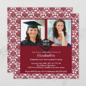 Invitation de diplôme de Maroon & White Damask (Devant / Derrière)