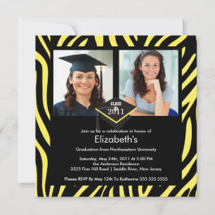 Invitation de diplôme de photographie Zebra jaune 