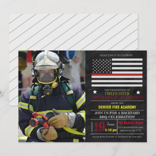 Invitation de diplôme de pompier (Devant / Derrière)
