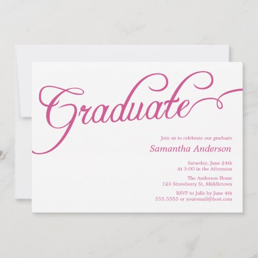 Invitation de diplôme de script moderne - rose (Devant)