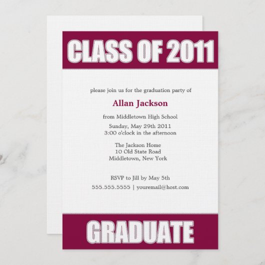 Invitation de diplôme de style Letterman (Devant / Derrière)