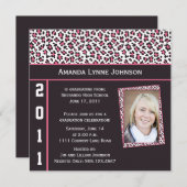 Invitation de diplôme d'Empreinte de léopard rose (Devant / Derrière)