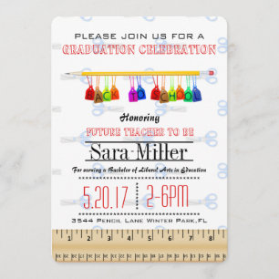 Invitation de diplôme d'enseignant au crayon