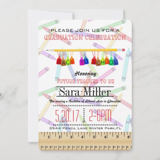 Invitation de diplôme d'enseignant au crayon (Devant)