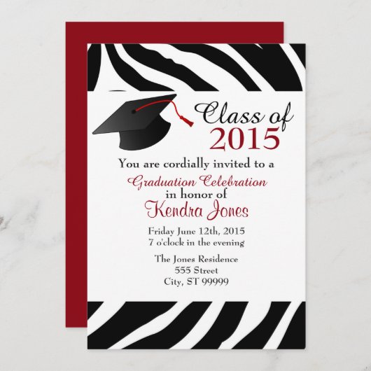 Invitation de diplôme d'impression Zebra (Devant / Derrière)