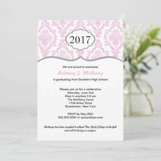 Invitation de diplôme du lycée Damask rose & Grey (Debout devant)