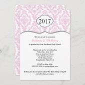 Invitation de diplôme du lycée Damask rose & Grey (Devant / Derrière)