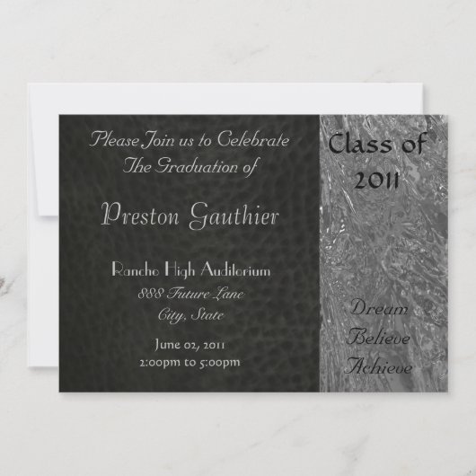Invitation de diplôme en cuir noir et chrome (Devant)