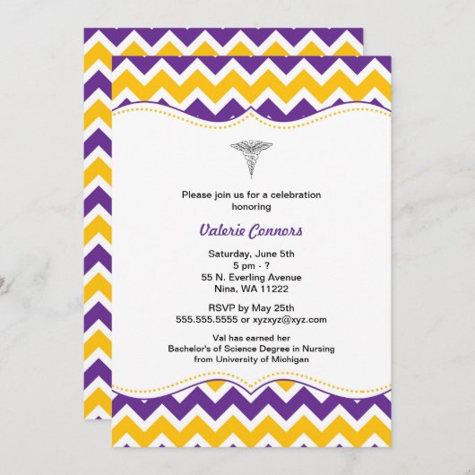 Invitation de diplôme en infirmière Chevron Gold P (Devant / Derrière)