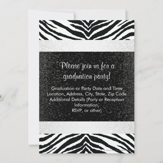 Invitation de diplôme en noir et blanc Zebra Bow (Dos)