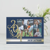 Invitation de diplômé en or avec photo triple rayu (Debout devant)