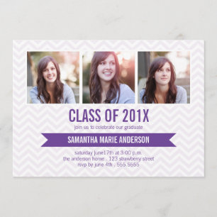 Invitation de diplôme en photo Chevron 3 - Purple