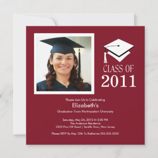 Invitation de diplôme en photo ~Classy Maroon & Wh