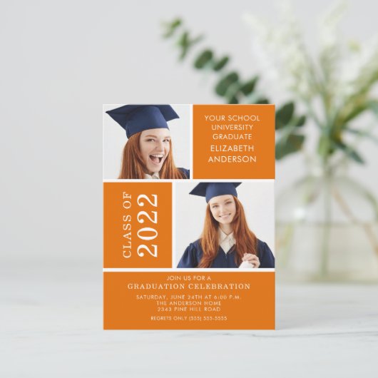 Invitation de diplôme en photo ~Classy Orange & Wh (Debout devant)