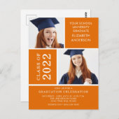 Invitation de diplôme en photo ~Classy Orange & Wh (Devant / Derrière)