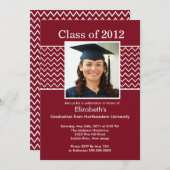 Invitation de diplôme en photo de Chevron - Maroon (Devant / Derrière)