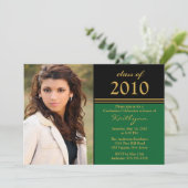 Invitation de diplôme en photo noir et vert (Debout devant)