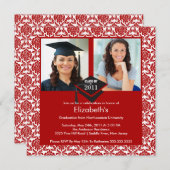 Invitation de diplôme en photo Red & White Damask (Devant / Derrière)