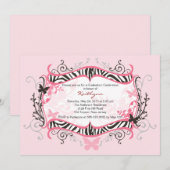 Invitation de diplôme en zèbre rose (Devant / Derrière)