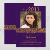 Invitation de diplôme Gold & Purple (Devant / Derrière)