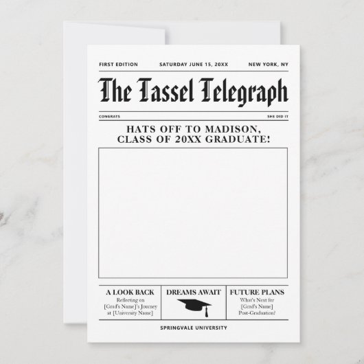 Invitation de diplôme Journal Modèle (Devant)