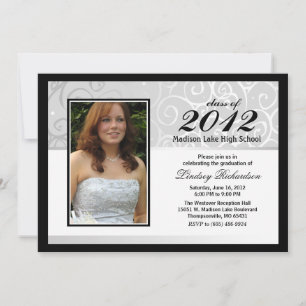 Invitation de diplôme - Photo Black White & Grey S