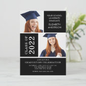 Invitation de diplôme photo ~Classy Black & White (Debout devant)