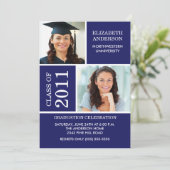 Invitation de diplôme photo ~Classy Blue & White (Debout devant)