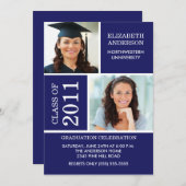 Invitation de diplôme photo ~Classy Blue & White (Devant / Derrière)