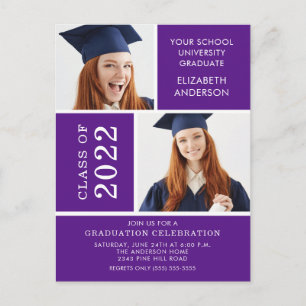 Invitation de diplôme photo ~Classy Purple & White