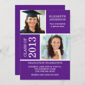 Invitation de diplôme photo ~Classy Purple & White (Devant / Derrière)