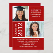 Invitation de diplôme photo ~Classy Red & White (Devant / Derrière)