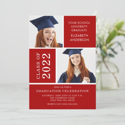Invitation de diplôme photo ~Classy Red & White (Debout devant)