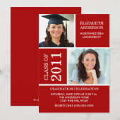 Invitation de diplôme photo ~Classy Red & White (Devant / Derrière)