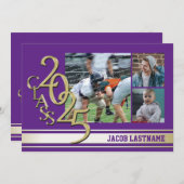 Invitation de diplômé Photo Or Tri Bande Universit (Devant / Derrière)