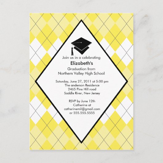 Invitation de diplôme Préppy Jaune Jacquard (Devant)