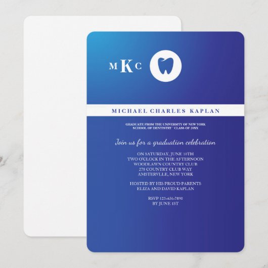 Invitation de diplôme professionnel dentaire (Devant / Derrière)