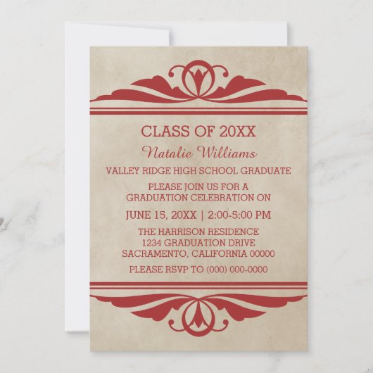 Invitation de diplôme Red Elegant Deco (Devant)