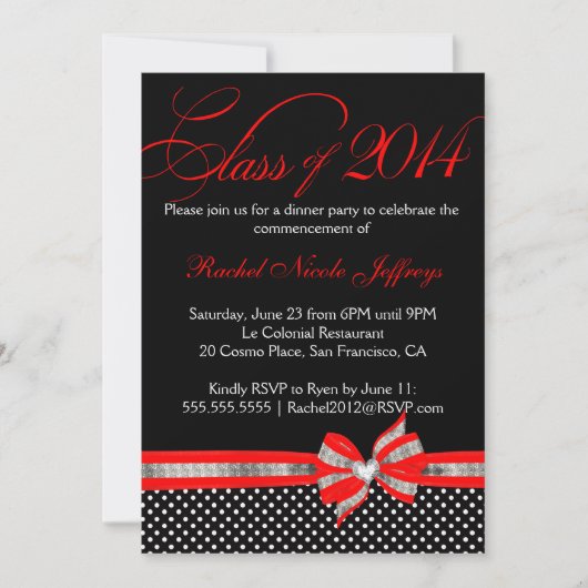 Invitation de diplôme Red Polka Dot 2014 (Devant)