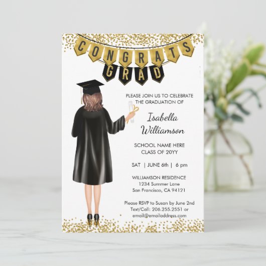 Invitation de diplôme unique Cheveux Brown (Debout devant)