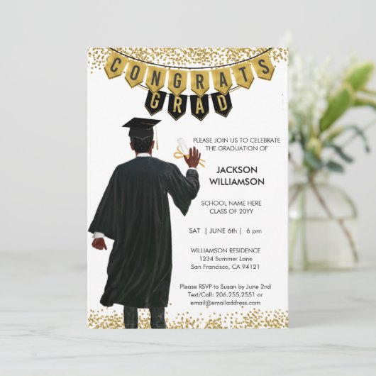 Invitation de diplôme unique Cheveux noirs (Debout devant)