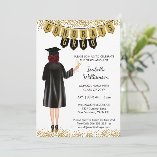 Invitation de diplôme unique Cheveux rouges (Debout devant)