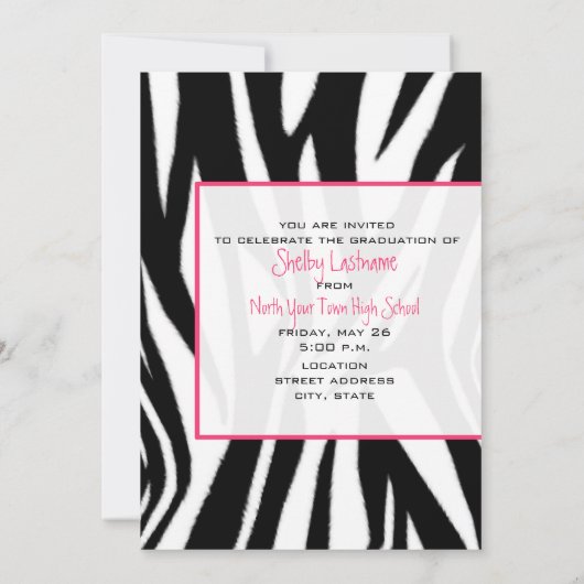 Invitation de diplôme Zebra & Sunglasses 2012 (Dos)