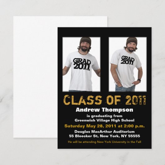 Invitation de diplômes Ajouter 2 photos Noir A6 (Devant / Derrière)