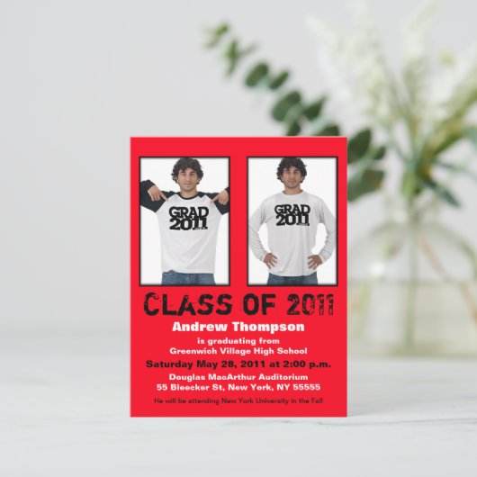 Invitation de diplômes Ajouter 2 photos Rouge A5 (Debout devant)