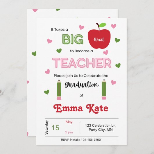 Invitation de diplômes d'enseignant (Devant / Derrière)